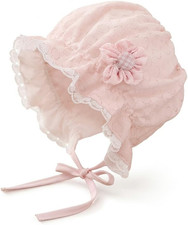 Baby Girl Boy Lace Cotton Bonnet Newborn Vintage Infant Bonnet One Size Pink