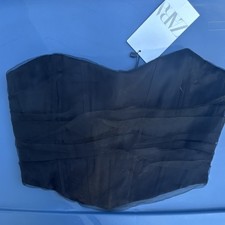Zara Women s Black Strapless Mesh Bustier Corset Top, Size M