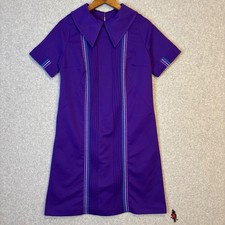 Vintage 60s Women's Purple Mod A-Line Dress Collar Embroidered Short Sleeve