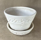 Vintage McCoy Pottery Greek Key Ivory 5 Inch Flower Pot With Attached Saucer
