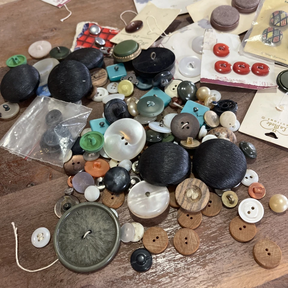 Vintage Antique Plastic Glass Resin Painted Metal Buttons Lot Of 150 - Image 2 of 4