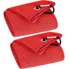 2 Pack Tri-fold Golf Towels, Premium Microfiber Fabric Waffle Pattern with Bl...