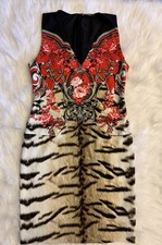 Roberto Cavalli Red Floral Tiger Print Dress ...