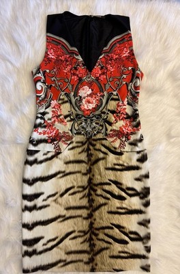 Roberto Cavalli Red Floral Tiger Print Dress IT48