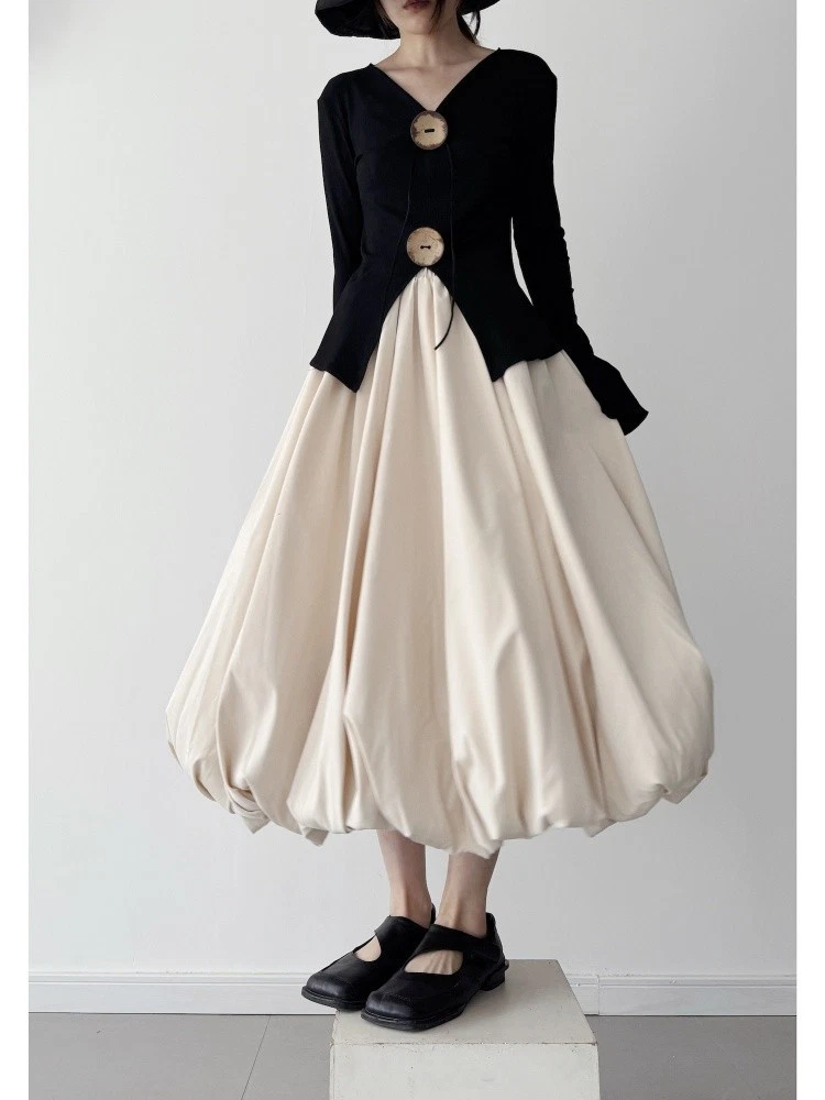 Japanese-style casual high-waisted wide-swing skirt