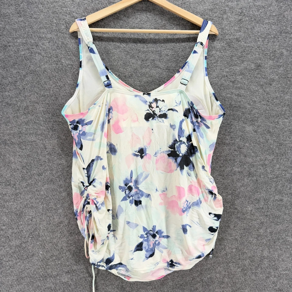 Croft & Barrow Tankini Top Women 24W Plus White Floral V-Neck Push Up Sleeveless - Image 2 of 4