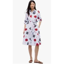 Tommy Hilfiger Floral Pinstripe Midi Shirt Dress Blue Red- L NWT