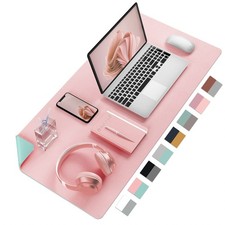 Aothia Double-Sided PU Leather Desk Pad - Non-Slip Large 23.6" x 13.7", Pink