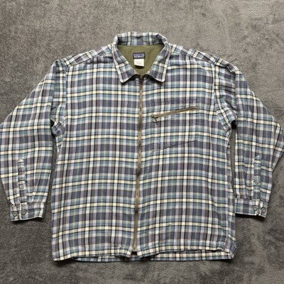 patagonia HEAVY FLANNEL SHIRT 中古 Vintage Patagonia Rhythm Splitter Shirt Mens Large Blue Flannel