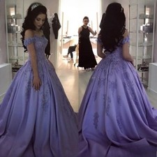 Purple Satin Quinceanera Dresses Ball Gowns Applique Off Shoulder Sweet 15 16