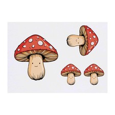4 x 'Smiling Toadstool Mushroom' Temporary Tattoos / Transfers TO00064186 