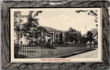 1911 GRAND FORKS, North Dakota Postcard "Public Library" Street View Bloom Bros