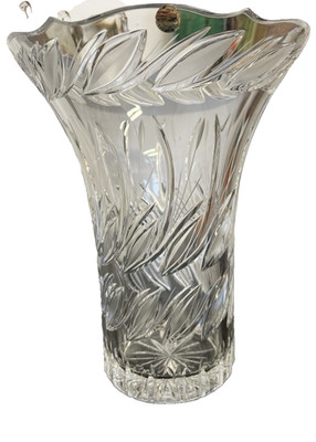 Ajka Kristall Vase Bleikristall Ungarn groß geschliffenes Glas Schlagvase Original Etikett