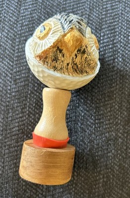 Owl Golf Ball Statue Carving Folk Art Handmade S6.1