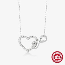 S925 Sterling Silver Heart Infinity Necklace Crystal Pendant Gift for Her UK