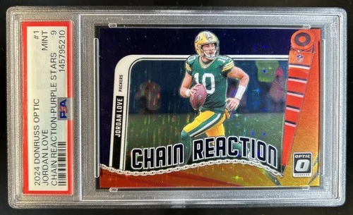 2024 Panini Donruss Optic Jordan Love Chain Reaction Purple Stars #/25 PSA 9