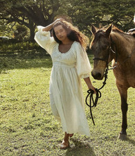 DÔEN Isolde White (Salt) eyelet lace puff sleeve dress organic cotton poplin