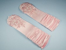 Bridal Prom Costume Adult Satin Fingerless Gloves Lt Pink Elbow Length Party