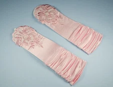 Bridal Prom Costume Adult Satin Fingerless Gloves Lt Pink Elbow Length Party