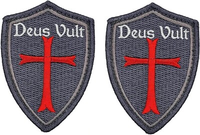 Deus Vult God Wills It Crusader Knight Templar PATCH |2PC  3.5'' X 2.5'' HOOK BACK