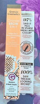 Grande Cosmetics 2 in 1 Brow Gel + Enhancing Serum 3.5mL  Medium Tint AS TIK TOK