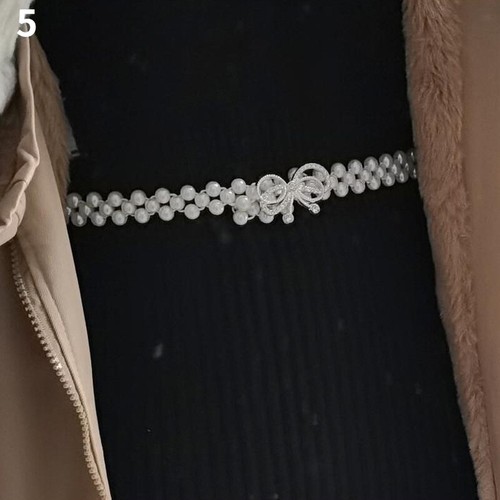 Lady Faux Pearl Belt Waist Chain Rhinestone Beaded Crystal Glitter Bow Butterfly - Picture 17 of 21