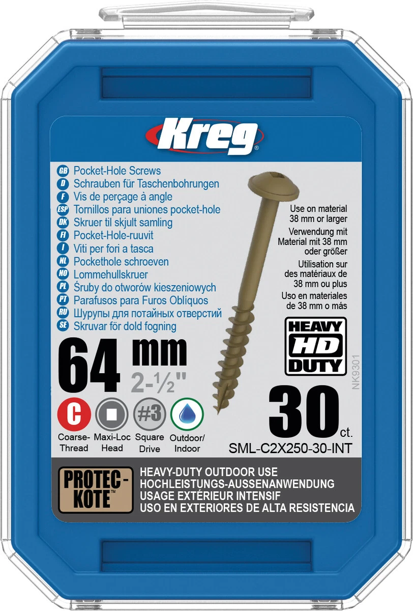 Kreg HD WR Pocket Screws 64mm 2 1 2 14 Coarse Washer Pack 30 SML C2X250 30