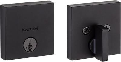 Kwikset Downtown Deadbolt Lock, Matte Black Square, Front Entry , SmartKey- NEW