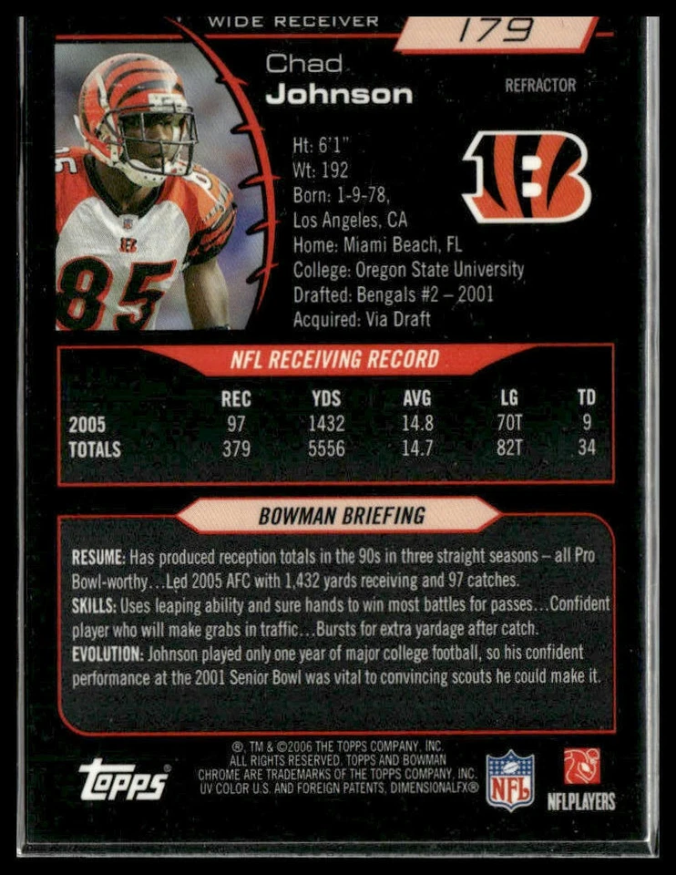 2006 Bowman Chrome #179 Chad Johnson Refractors Cincinnati Bengals - Image 2 of 2
