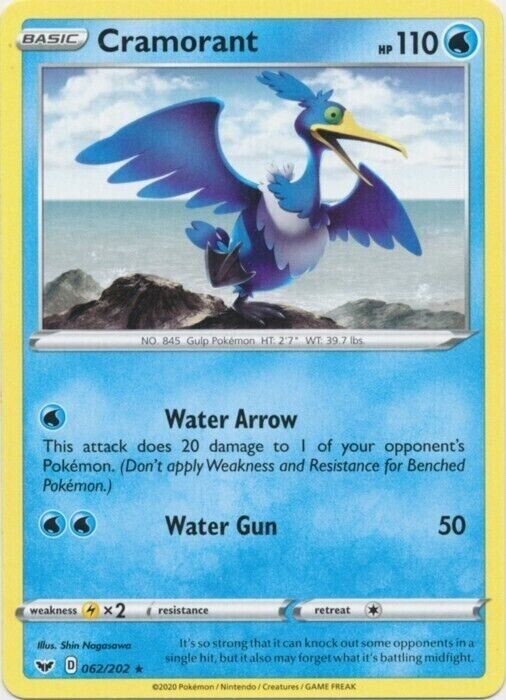 Pokemon - Cramorant - 062/202 - Rare - SWORD & SHIELD BASE SET  - NM/M