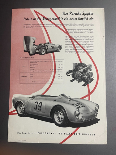 1955 Porsche 550 Spyder M&M 62 Sheet / Brochure, Prospekt German - RARE!! VG+ - Picture 2 of 2