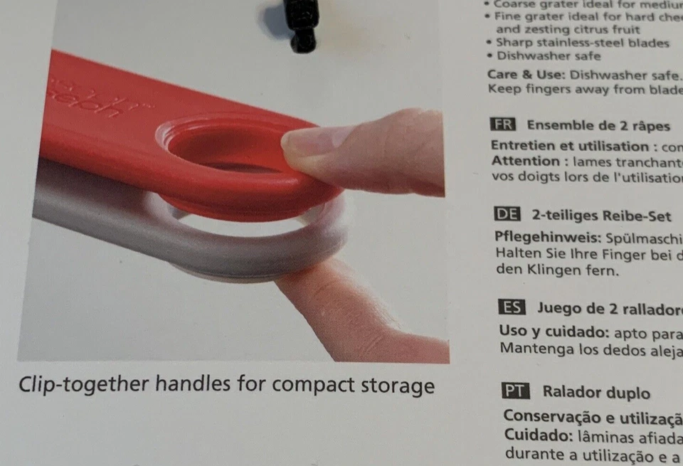 Joseph Joseph Duo Juego de Ralladores 2 Piezas Hoja Fina Gruesa Compacta Espacio Rojo Gris Nuevo Foto 3 de 4