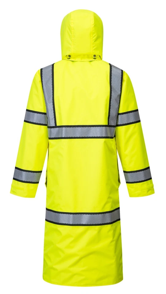 Portwest UH447 Waterproof Hi Vis Reversible Raincoat Long Trench Safety Jacket - Image 4 of 4