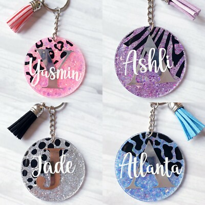 Personalisierter Schlüsselanhänger Acryl Tiermotiv mit Quasten (Leopard, Geparden, Zebra)