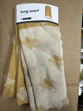Women's Two Tone Harvest Gold & Beige Bee Print Fashion Scarf 70" Long 27" Wide
