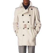 Custom Made Ivory White Trench Coat Men,Double Breasted Winter Overcoat Men Long
