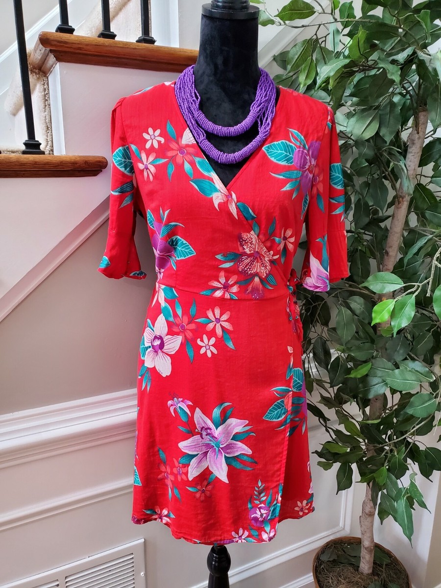 old navy burgundy floral dress Old Navy Dress Womens 2X Ruched V Neck Puff Sleeve Burgundy Floral Midi