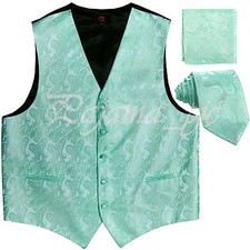 Aqua Green XS to 6XL Paisley Tuxedo Suit Dress Vest Waistcoat Neck tie Hanky