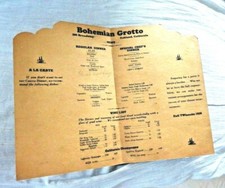 VINTAGE MENU BOHEMIAN GROTTO 200 BROADWAY OAKLAND CAL  1950's
