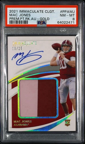 MAC JONES 2021 PANINI IMMACULATE COLLEGIATE GOLD RPA /25 PSA 8 Rookie Auto