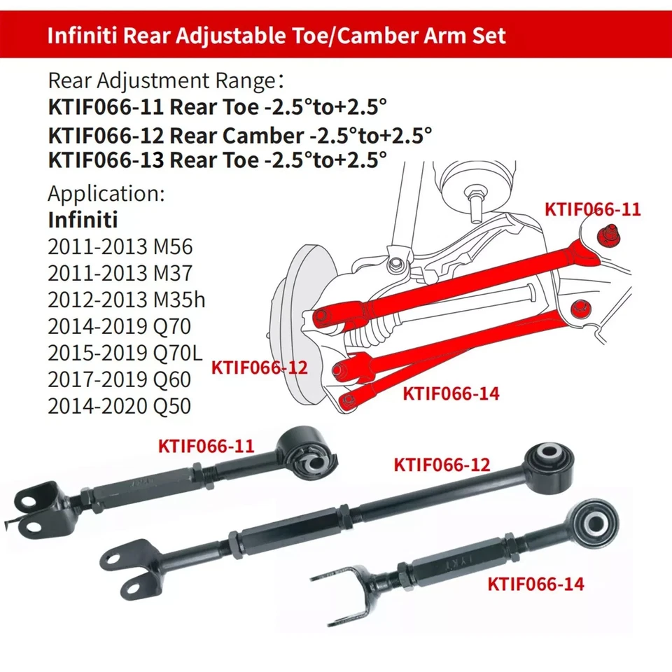 LYKT 6pcs Rear Adjustable Camber&Toe arms Kit for Infiniti M37、M35h、Q70、Q60、Q50 Foto 2 de 4