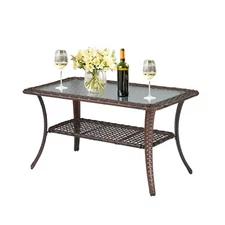 Outdoor Wicker Side Table Rattan End Patio Coffee Bistro Table for Porch Balcony