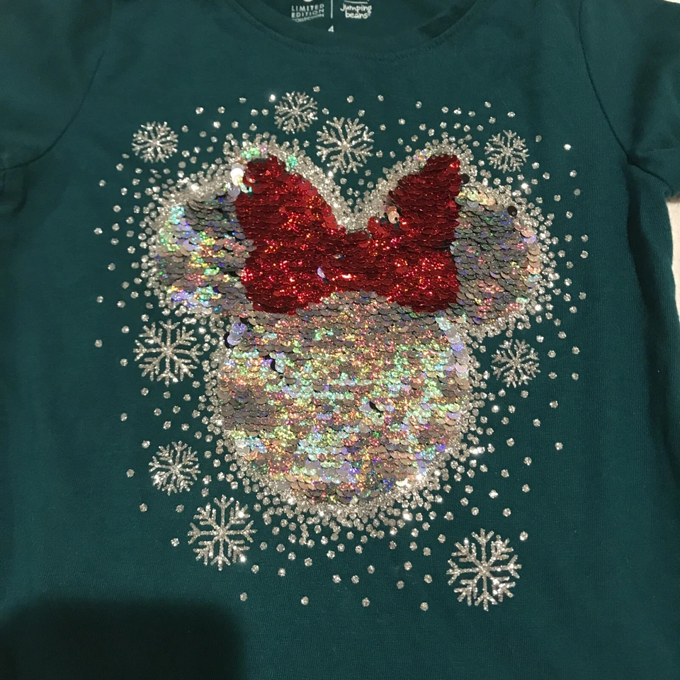 Top verde lentejuelas abatibles Minnie Mouse jumping beans edición limitada para niñas de Disney talla 4 Foto 2 de 4