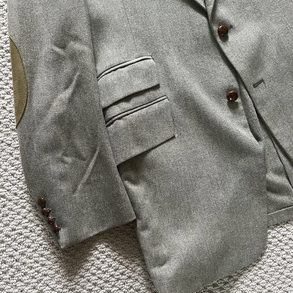 Vintage 70s 80s Custom Grey Herringbone 2-Piece Wool Suit 44L 36x30 - Image 3 of 4