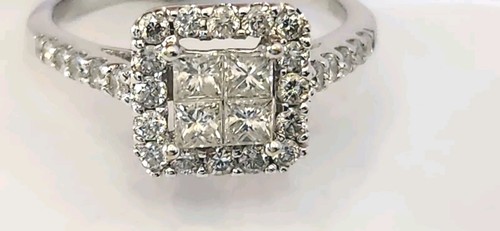 14 Karat Weißgold natürlicher Diamant Cluster Ring 1,25 CTW Prinzessin runder Schliff Gr. 7,5 - Bild 2 von 12