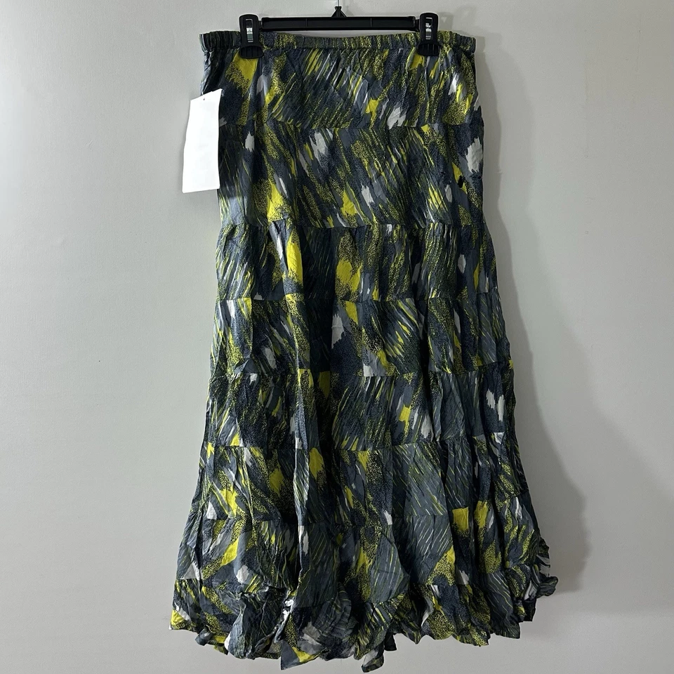 NY Collection Mujer XL Gris Verde Arrugado Falda Completa Cintura Elástica Foto 3 de 4