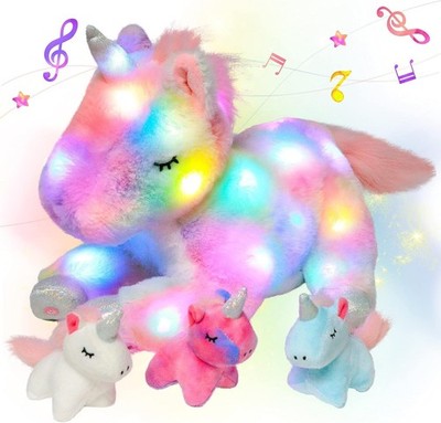 Magisches LED Einhorn-Set mit Singender Mama und 3 Babys, Musik & Leuchteffek...