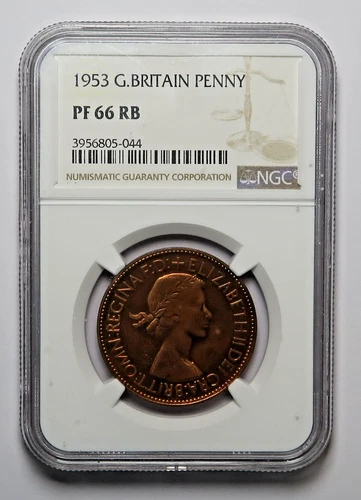 GREAT BRITAIN : PROOF PENNY 1953. GRADED PF 66 RB. NGC.