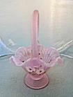 Fenton " Spring Splendor " Hand Painted Pink Chiffon Opalescent Ribbon Basket