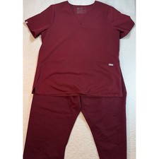 FIGS Technical Collection Scrub Set XXL Burgundy Maroon V-Neck Top Pants